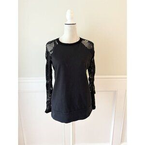 Black Lace Sleeve Sweatshirt S EUC